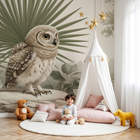 Cute owl mural wallpaper creating serene nature nursery decor by Kids-Mundo