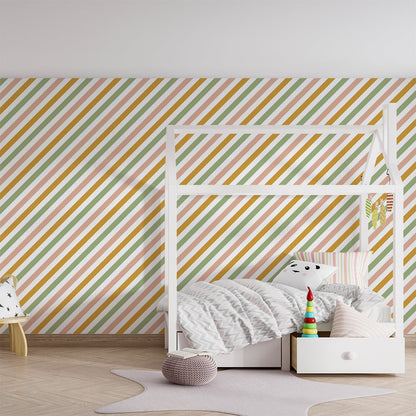 Kids-Mundo painterly stripe wall mural brightening a fresh children's playroom