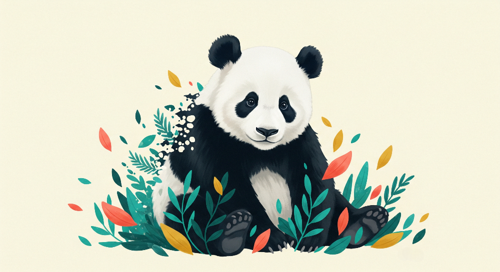 Panda Amid Colourful Leaves Wall Mural