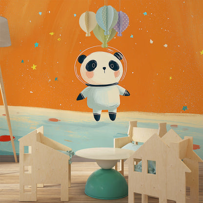 Kids-Mundo panda astronaut wall mural brightening a space-themed playroom wall