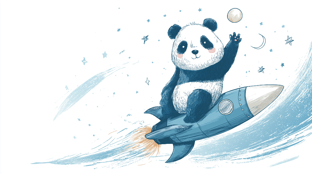 Panda Astronaut Riding a Rocket Wall Mural
