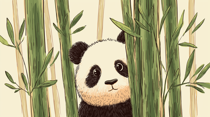 Kids-Mundo flat artwork preview of the curious panda bamboo forest wall mural design