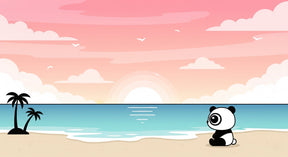 Detailed panda beach sunset mural wallpaper design pattern with tropical elements by Kids-Mundo