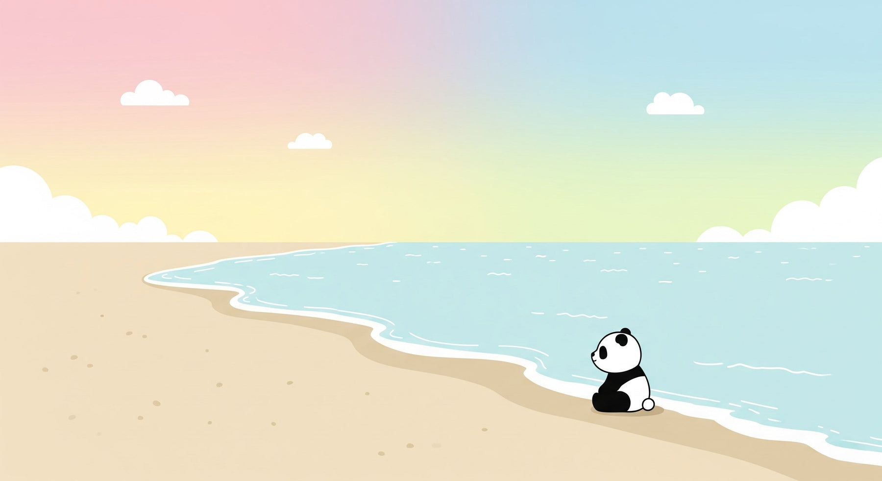 Detailed panda beach mural wallpaper design pattern with tropical sunset by Kids-Mundo