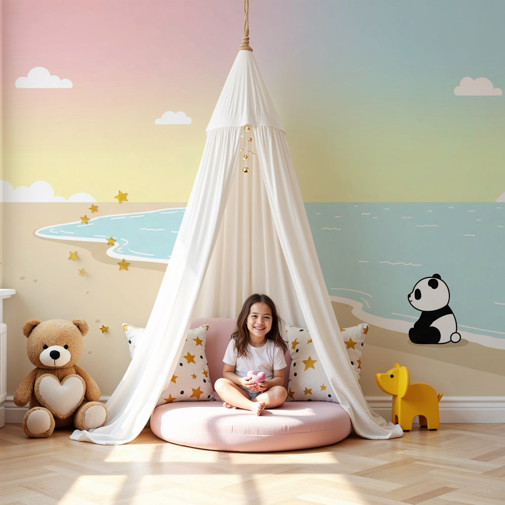 Panda beach mural wallpaper in modern nursery with coastal decor by Kids-Mundo