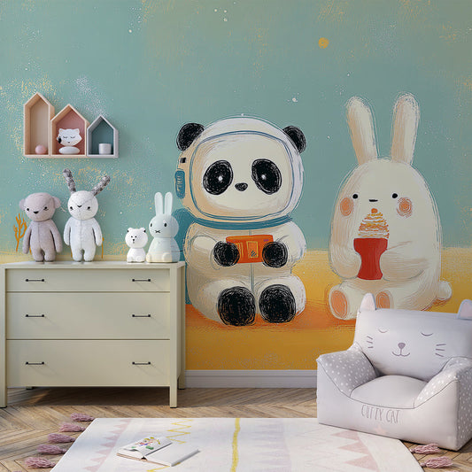 Kids-Mundo space wall mural covering a feature wall in a child's bedroom