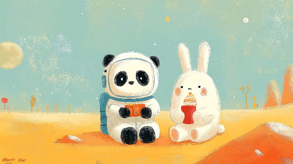 Panda and Bunny Astronaut Wall Mural