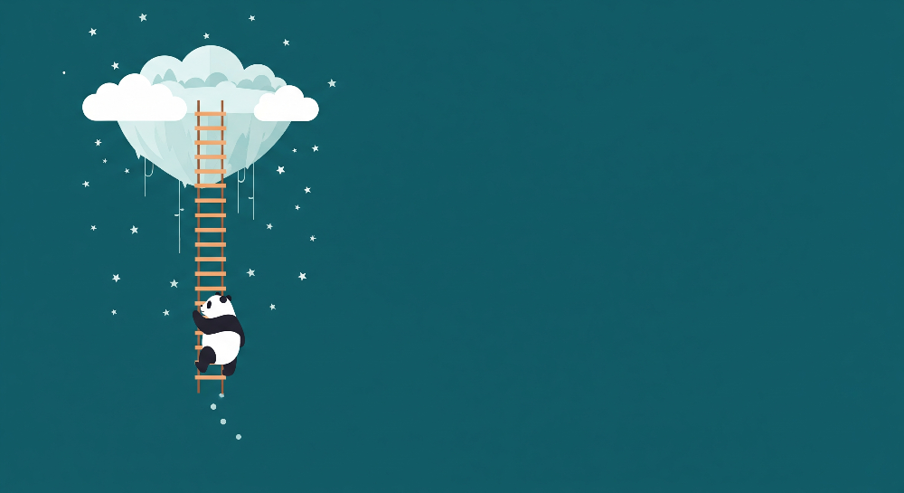 Panda Climbing a Ladder to the Clouds Wall Mural