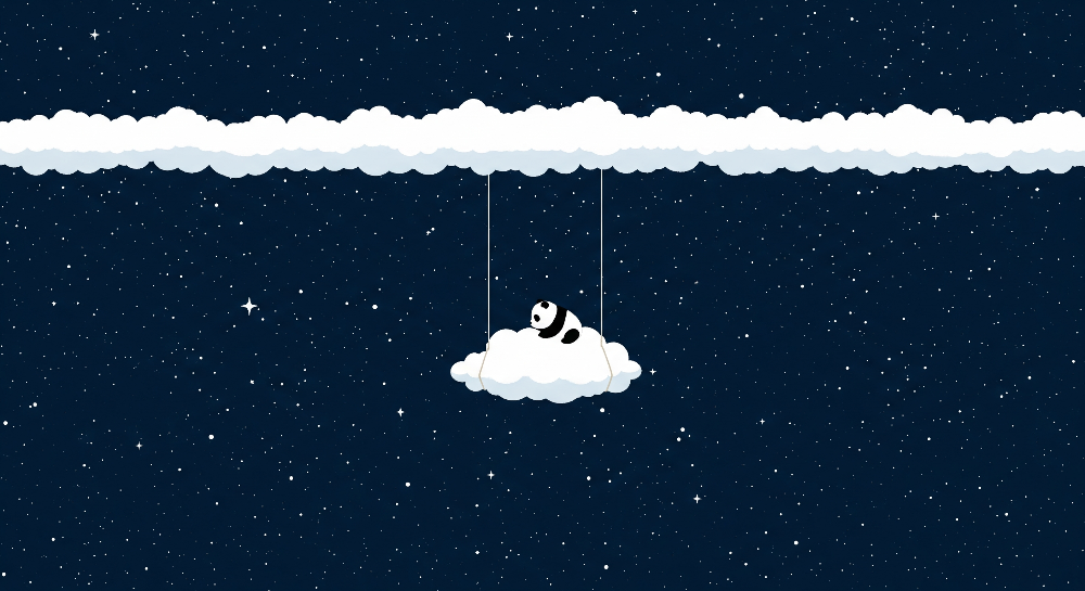 Sleepy Panda Swinging on a Cloud Wall Mural