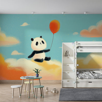 Kids-Mundo cloud panda wall mural covering a feature wall in a child's bedroom