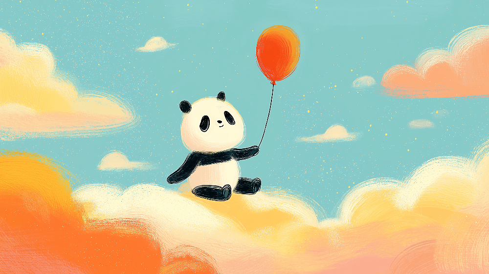 Panda on Clouds with a Balloon Wall Mural