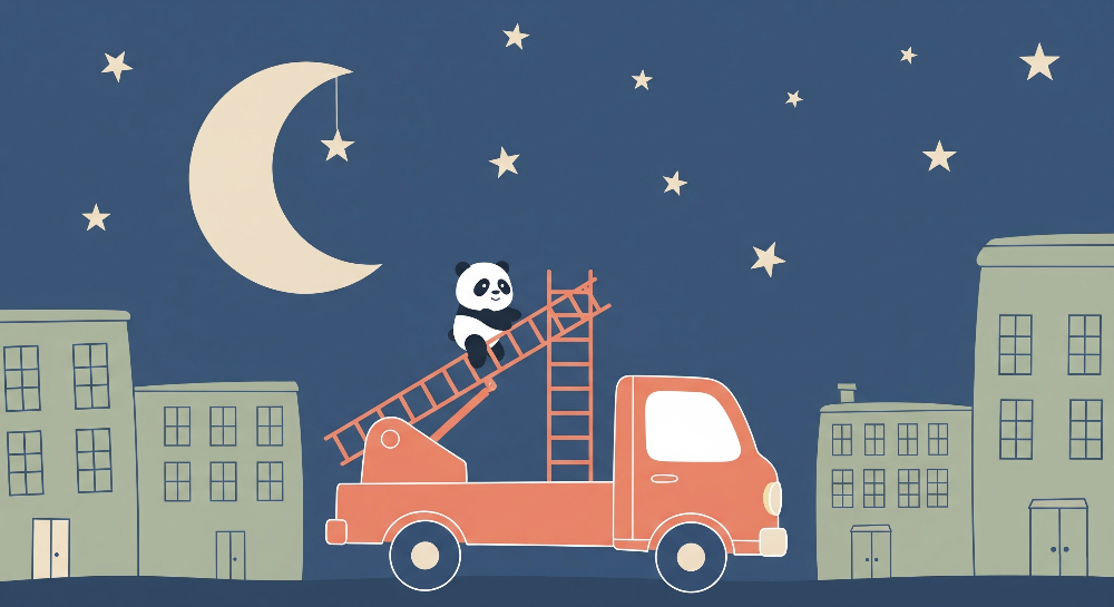 Panda on a Fire Truck Under the Night Sky Wall Mural
