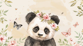 Detailed panda floral mural wallpaper design pattern with butterflies by Kids-Mundo