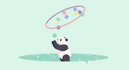 Flat artwork of the Kids-Mundo panda hoop and bubbles wall mural showing sparkles