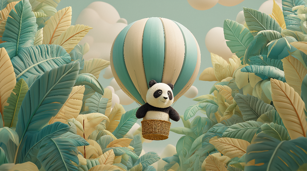 Panda Hot Air Balloon Jungle Wall Mural