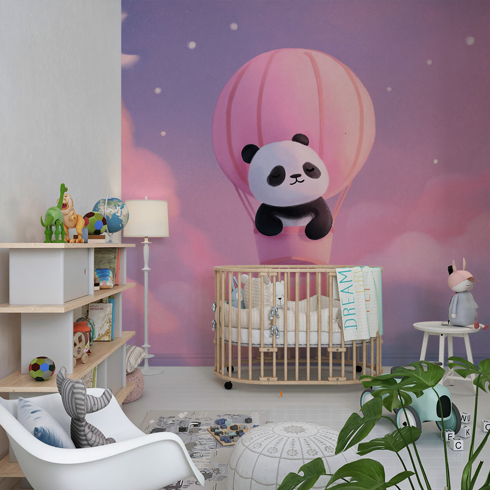 Kids-Mundo dreamy panda balloon wall mural brightening a children's playroom