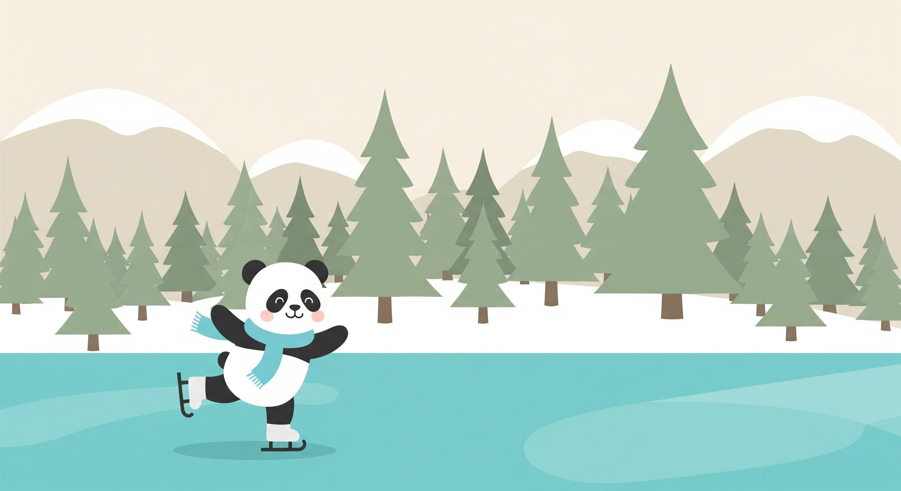 Detailed panda ice skating winter scene mural wallpaper design pattern by Kids-Mundo
