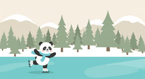 Detailed panda ice skating winter scene mural wallpaper design pattern by Kids-Mundo