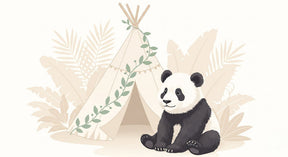Detailed panda and tipi jungle mural wallpaper design pattern by Kids-Mundo
