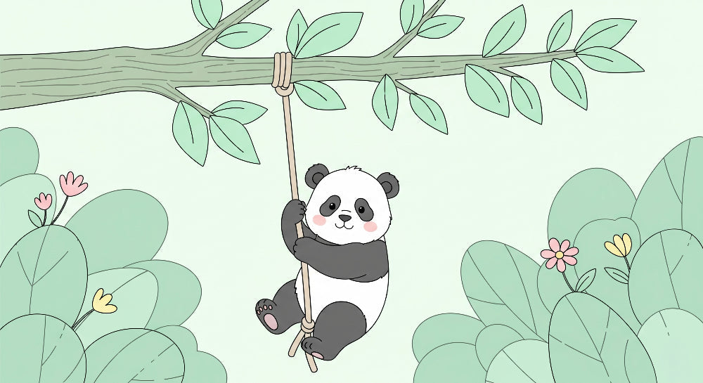 Detailed panda jungle mural wallpaper design pattern with tropical foliage by Kids-Mundo