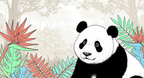 Detailed panda jungle mural wallpaper design pattern with tropical leaves by Kids-Mundo