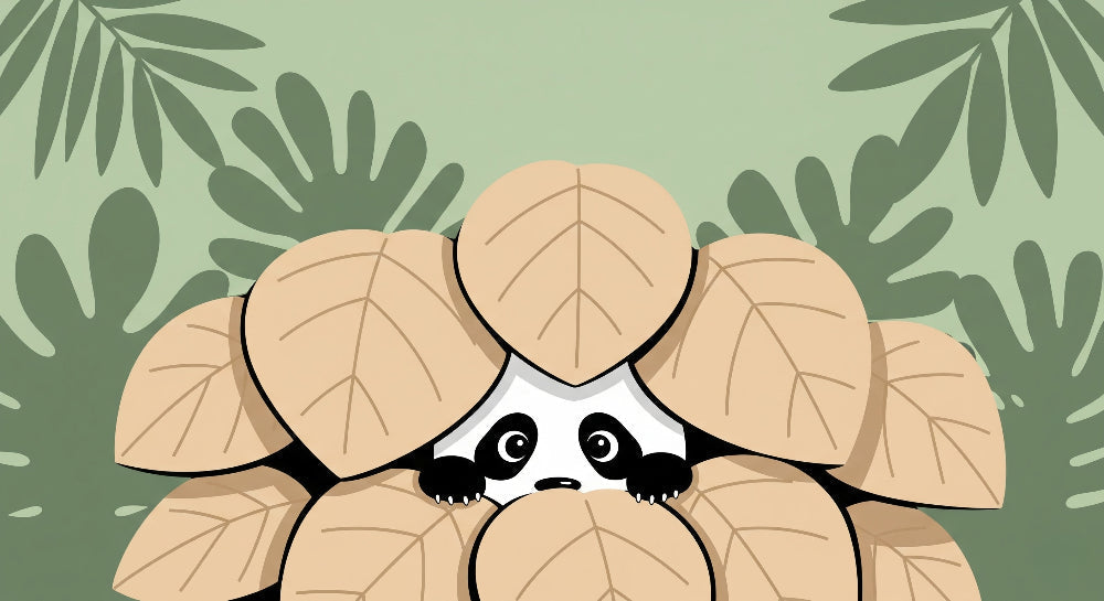 Detailed panda jungle mural wallpaper design pattern with tropical leaves and playful animal by Kids-Mundo