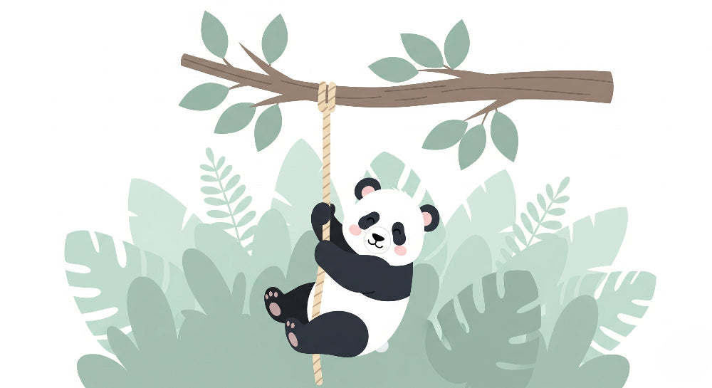 Detailed panda jungle mural wallpaper design pattern showing tropical foliage by Kids-Mundo