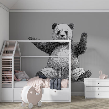 Kids-Mundo sketch-style panda wall mural adding character to a playroom wall