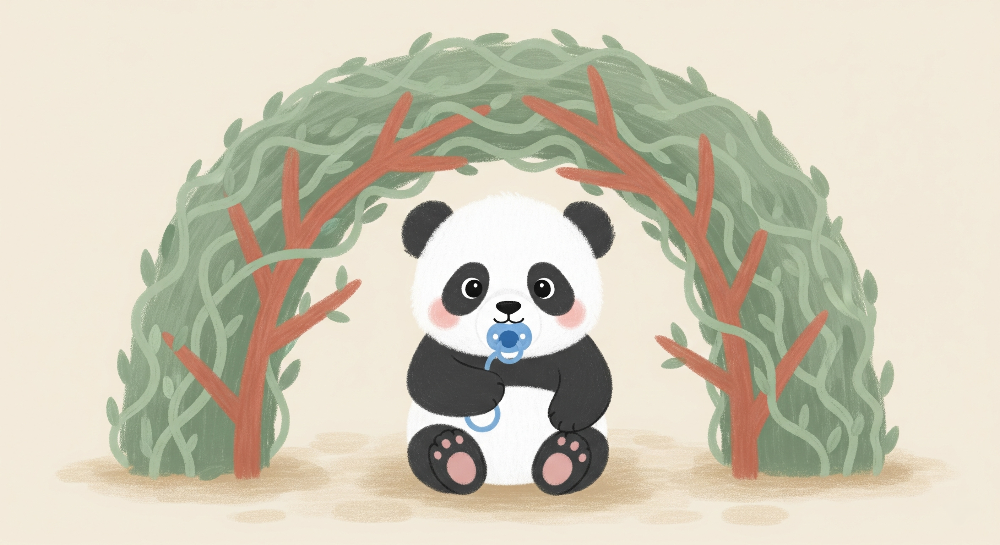 Baby Panda Under a Leafy Archway Wall Mural