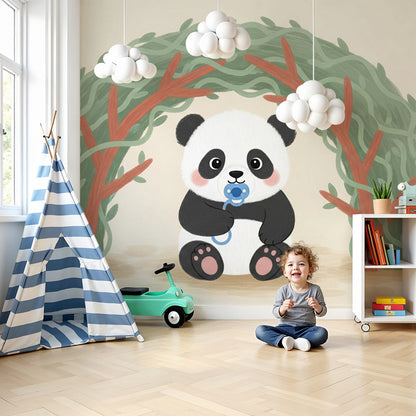 Kids-Mundo baby panda archway wall mural printed to measure for a nursery feature wall