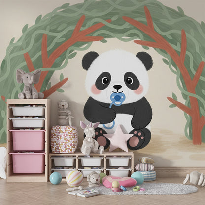 Kids-Mundo leafy panda archway mural adding a calm focal point to a playroom wall