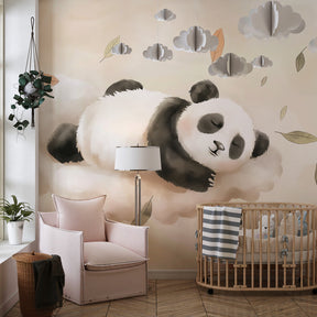 Peaceful panda cloud wallpaper creating serene atmosphere in baby bedroom decor