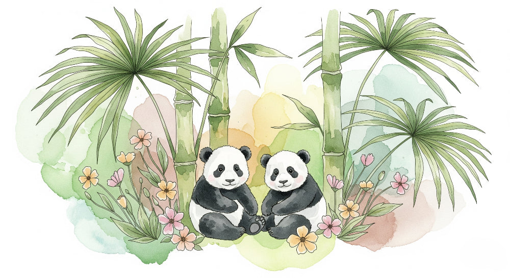 Detailed panda and bamboo jungle mural wallpaper design pattern by Kids-Mundo