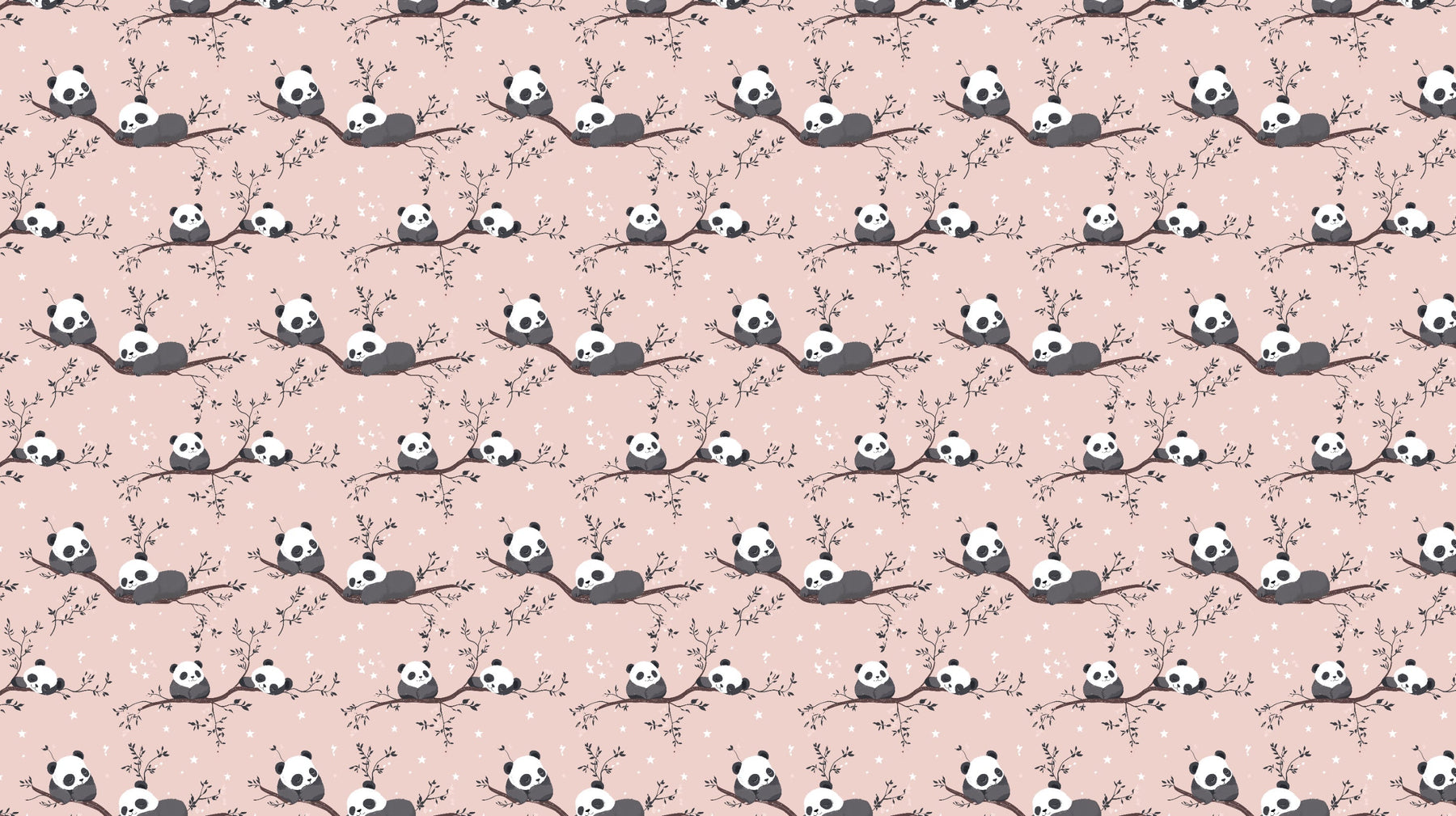 Detailed panda mural wallpaper design pattern with playful bears on branches by Kids-Mundo