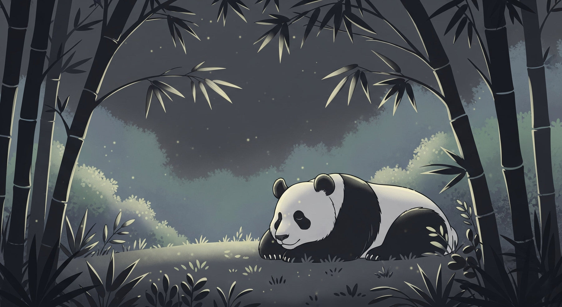 Detailed panda bamboo forest mural wallpaper design pattern with starlight details by Kids-Mundo