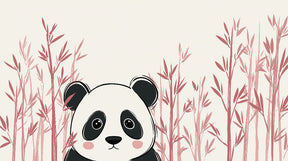 Detailed panda and bamboo mural wallpaper design pattern showing gentle pink botanical elements