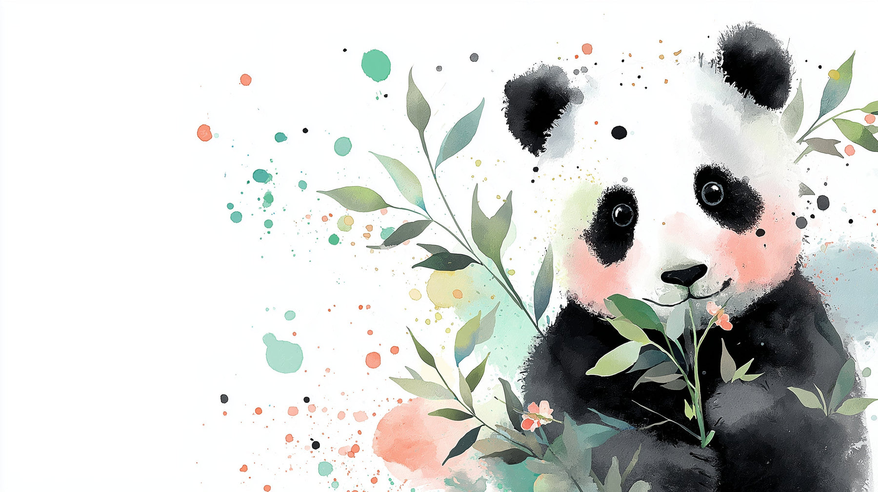 Detailed watercolor panda mural wallpaper design pattern with botanical elements by Kids-Mundo