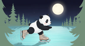 Detailed panda ice skating under moonlight mural wallpaper design pattern by Kids-Mundo