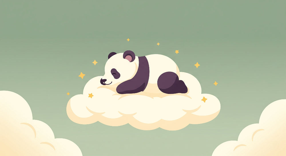Detailed sleeping panda on cloud mural wallpaper design pattern with sage green background by Kids-Mundo