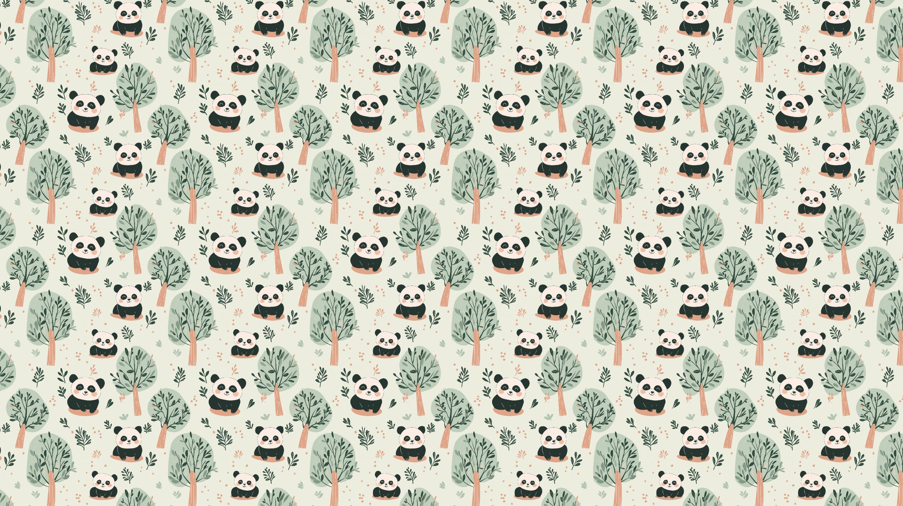 Detailed panda forest mural wallpaper design pattern showing playful pandas among stylized trees by Kids-Mundo