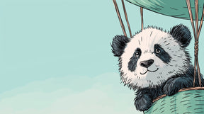 Detailed panda hot air balloon mural wallpaper design pattern with clouds by Kids-Mundo