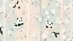 Detailed panda and pastel flowers mural wallpaper design pattern by Kids-Mundo
