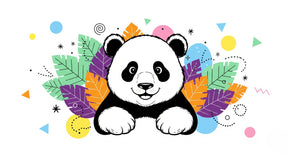 Detailed panda and colorful leaves mural wallpaper design pattern by Kids-Mundo