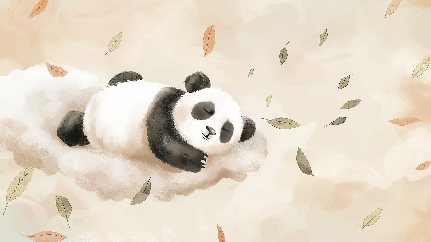 Detailed sleeping panda on clouds mural wallpaper design pattern by Kids-Mundo