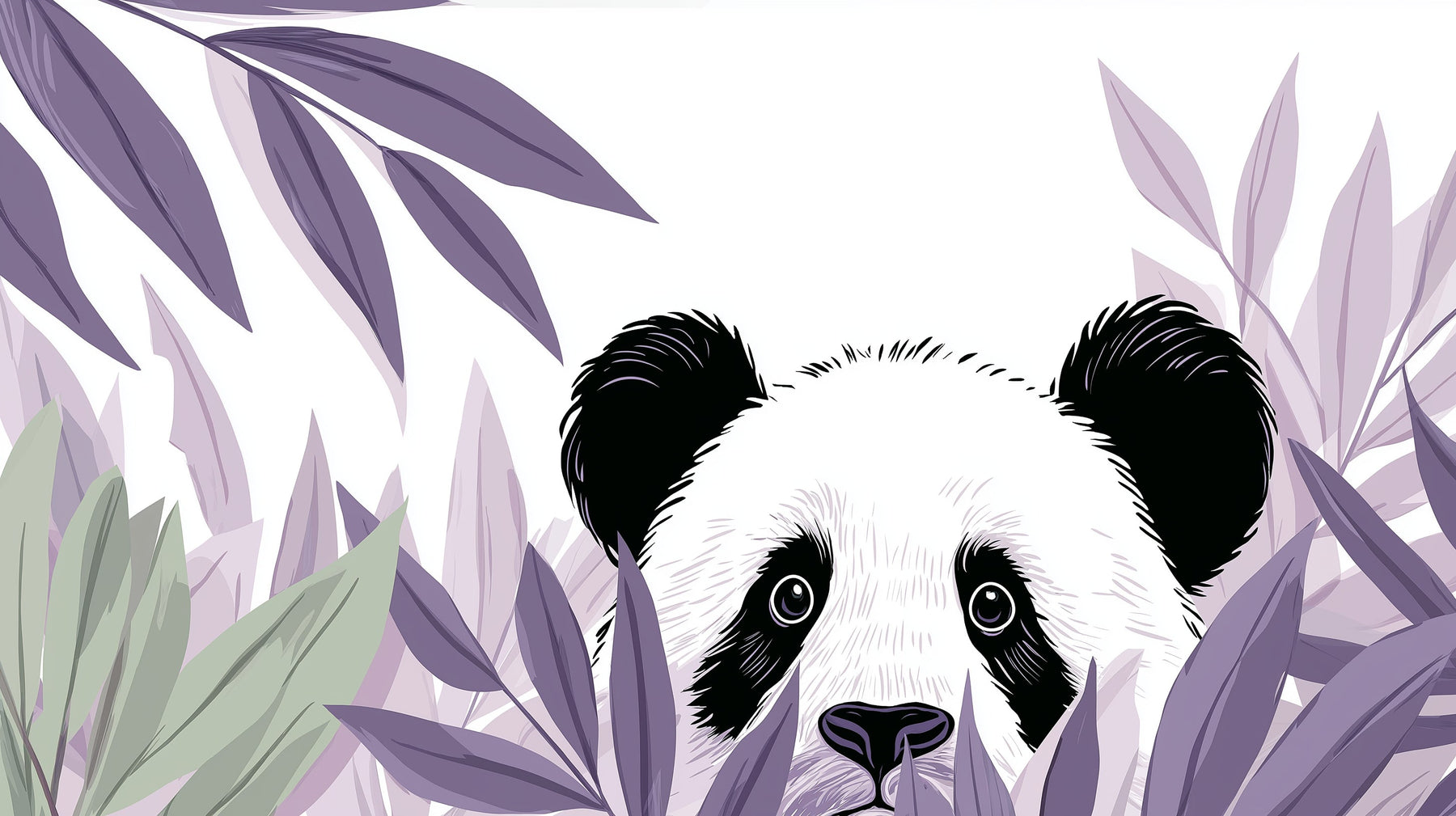 Detailed panda mural wallpaper design pattern showing curious animal among stylized foliage by Kids-Mundo