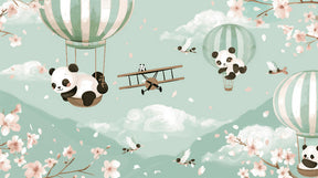 Detailed panda and hot air balloon mural wallpaper design pattern by Kids-Mundo