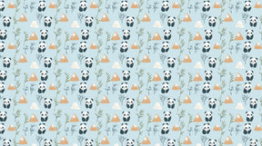 Detailed panda mountain mural wallpaper design pattern with bamboo and blue background by Kids-Mundo