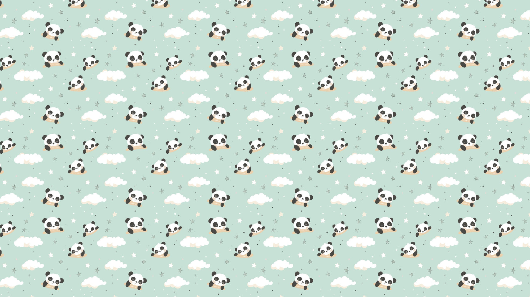 Detailed panda and cloud mural wallpaper design pattern showing cute animals on blue sky by Kids-Mundo