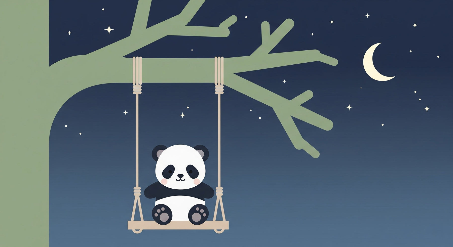 Detailed panda swing mural wallpaper design pattern with stars and moon by Kids-Mundo