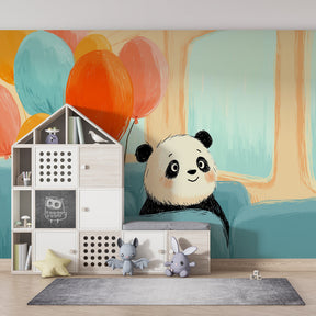 Panda and balloons mural wallpaper creating joyful children's bedroom decor